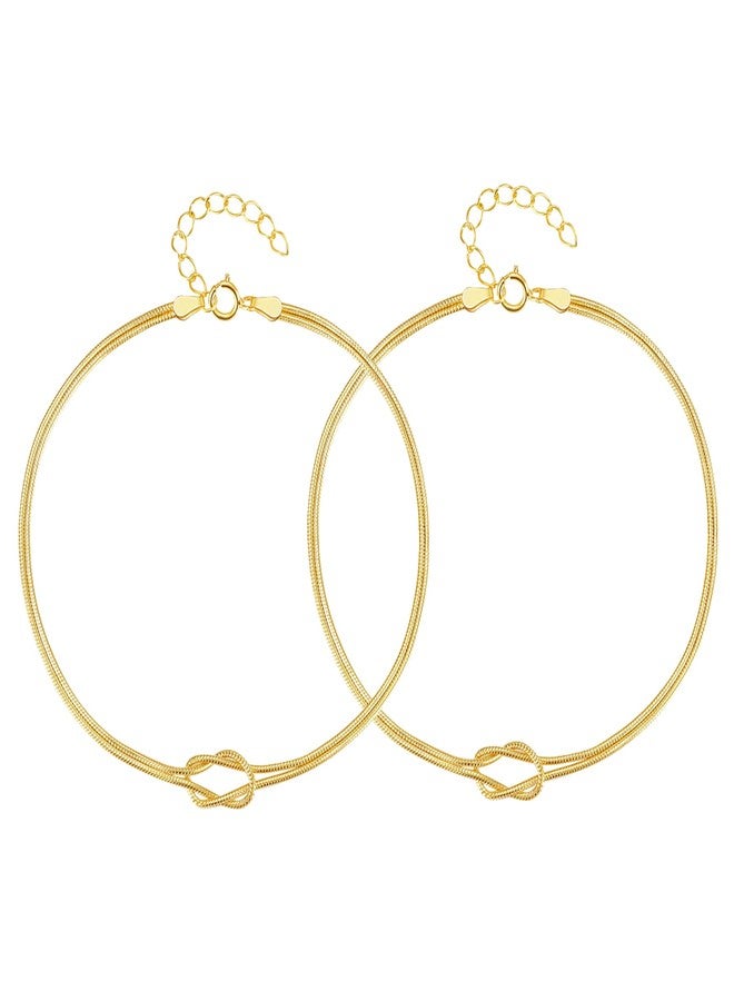 SANDOO Love Knot Bracelet for Women - Gold Knot Bracelet for Best Friend Bff, Dainty Infinity Love Bracelet, Friendship Snake Chain Bracelet, Couples Matching Bracelet, Mother Daughter Bridesmaid Gift (GOLD-2PCS) - Image 1